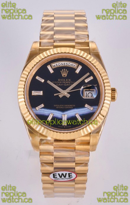 Rolex Day Date Yellow Gold Custom Black Dial 40MM Super Clone Watch 