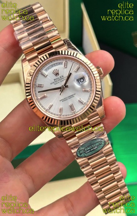 Rolex Day Date 228236 Rose Gold Sunburst Steel Dial Super Clone Watch 