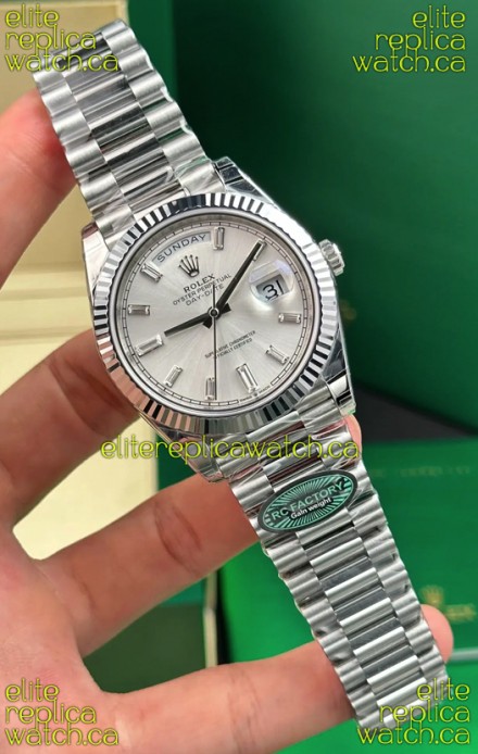 Rolex Day Date 228236 Stainless Steel Sunburst Crystal Dial Super Clone Watch 