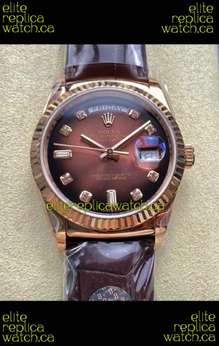 Rolex Day Date 128235 Rose Gold Brown Ombre Dial Super Clone Watch 