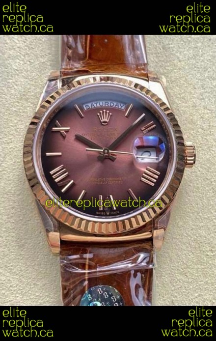 Rolex Day Date 128235 Rose Gold Brown Ombre Roman Dial Super Clone Watch 