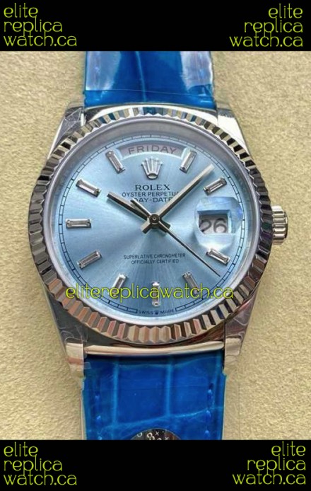 Rolex Day Date 128236 Stainless Steel ICE Blue Crystal Dial Super Clone Watch 