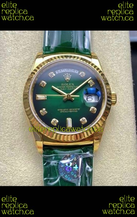 Rolex Day Date 128238 Yellow Gold Green Ombre Diamonds Dial Super Clone Watch 