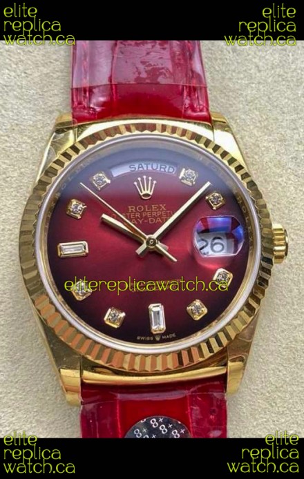 Rolex Day Date 128238 Yellow Gold Red Ombre Diamonds Dial Super Clone Watch 