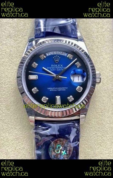 Rolex Day Date 128236 Stainless Steel Blue Ombre Diamonds Dial Super Clone Watch 