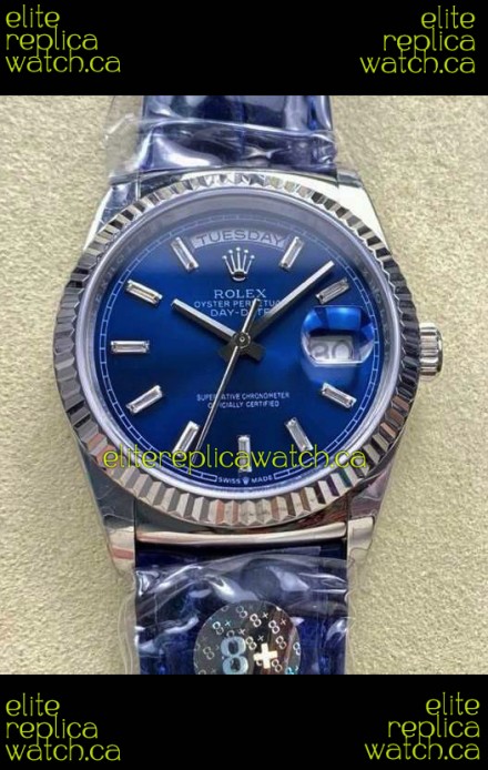Rolex Day Date 128236 Stainless Steel Blue Crystal Dial Super Clone Watch 