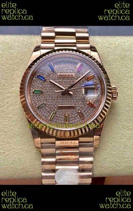 Rolex Day Date 128345RBR Rose Gold Diamonds Dial Super Clone Watch 