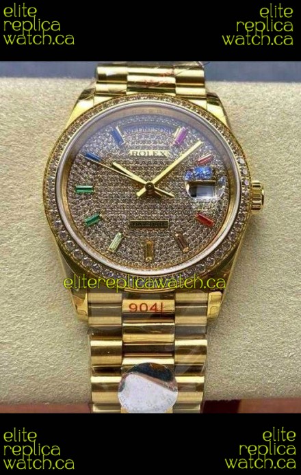 Rolex Day Date 128348RBR Yellow Gold Diamonds Dial Super Clone Watch 