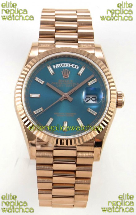 Rolex Day Date 128345 Rose Gold Green Crystal Dial Super Clone Watch 