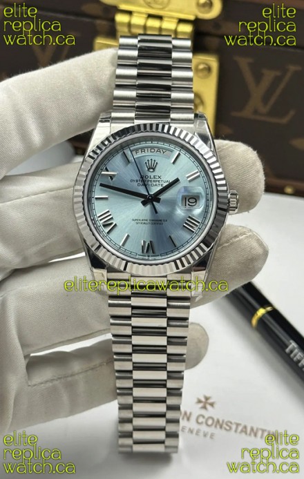 Rolex Day Date 228236 Stainless Steel ICE Blue Dial Super Clone Watch 