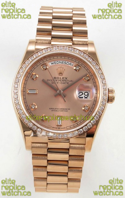 Rolex Day Date 128345 Rose Gold Diamonds Dial Super Clone Watch 