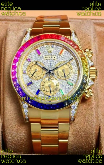 Rolex Daytona 116568 Rose Gold Moissanites Paved Dial Super Clone Watch 