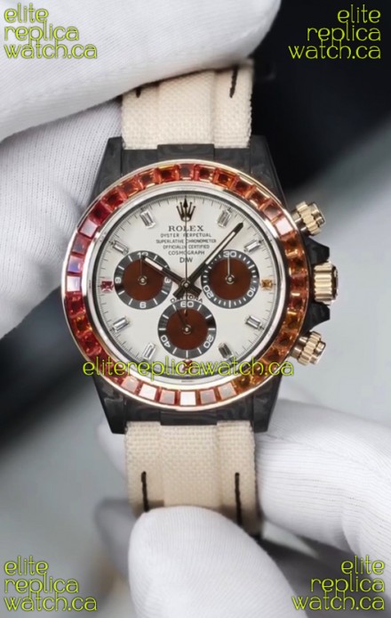 Rolex Daytona DiW Carbon Casing Rainbow Sapphires Super Clone Watch 