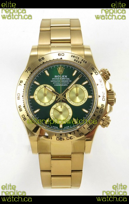 Rolex Daytona 126508 Yellow Gold Green Dial FREE SPRUNG Super Clone Watch 