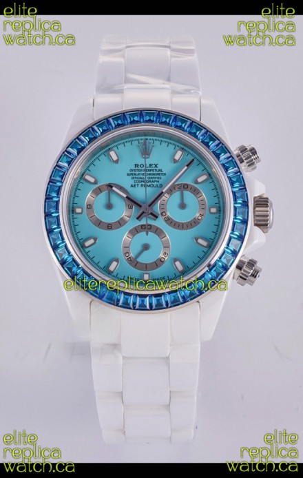 Rolex Daytona AET White Ceramic Blue Dial 4130 Movment Super Clone Watch 