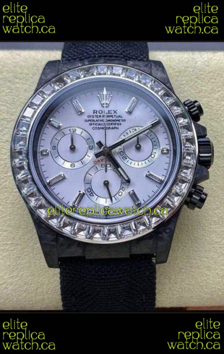 Rolex Daytona Black Carbon Fiber White Dial Nylon Strap Super Clone Watch 