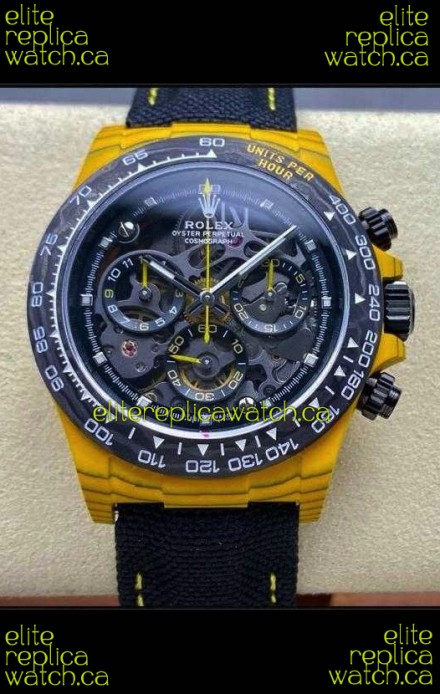 Rolex Daytona Yellow TPT Casing Skeleton Dial Nylon Strap Super Clone Watch 