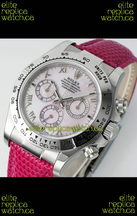 Rolex Daytona 116519 Stainless Steel Pink Pearl Leather Strap Super Clone Watch