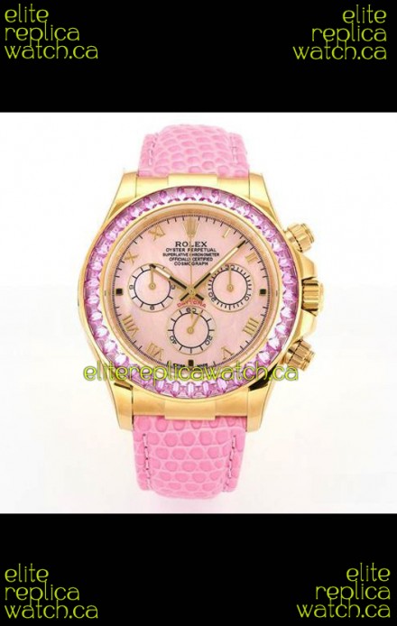 Rolex Daytona 116568 Yellow Gold 4801 Movement Sapphires Pearl Dial Super Clone Watch 