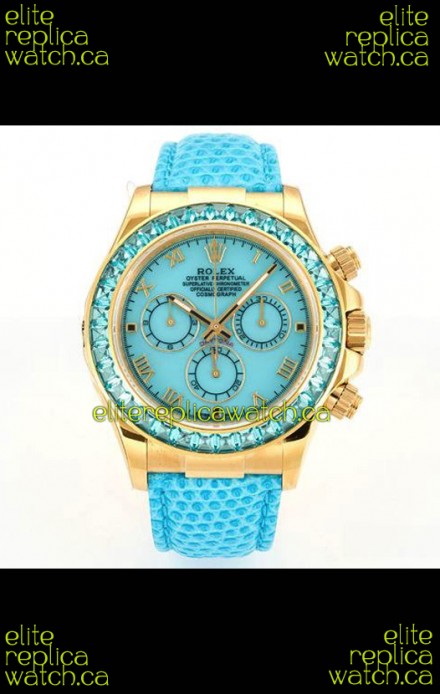 Rolex Daytona 116568 Yellow Gold 4801 Movement Sapphires Blue Dial Super Clone Watch 