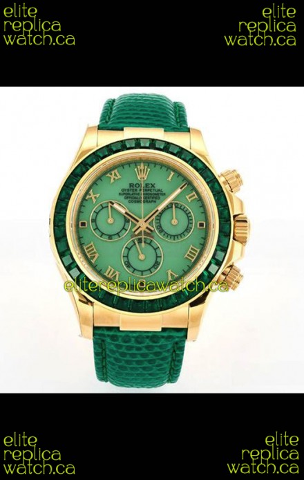 Rolex Daytona 116568 Yellow Gold 4801 Movement Sapphires Green Dial Super Clone Watch 
