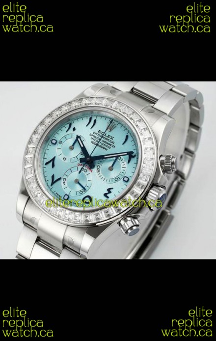 Rolex Daytona 116519 Stainless Steel Ice Blue Arabic Dial Super Clone Watch 