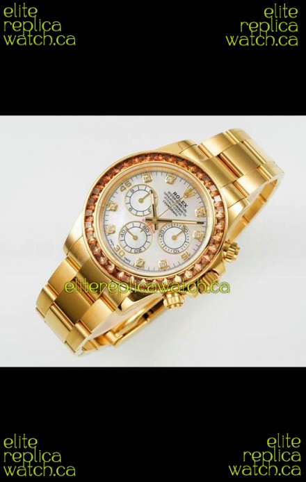 Rolex Daytona 116519 Yellow Gold Pearl Dial Super Clone Watch 