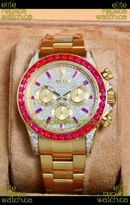 Rolex Daytona 116568 Rose Gold Moissanites Paved Dial Super Clone Watch 