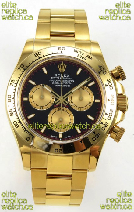 Rolex Daytona 126508 Yellow Gold Black Dial FREE SPRUNG MVMT Super Clone Watch 