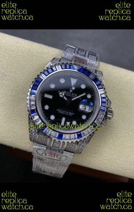 Rolex GMT Masters II Iced Out Super Clone Watch Black Dial 