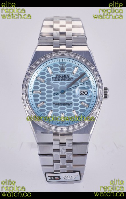 Rolex Land-Dweller 127336 Ice Blue Honeycomb Diamonds 40MM Super Clone Watch 