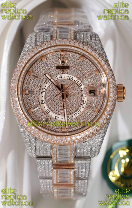 Rolex Sky-Dweller REF #m336934 Rose Gold moissanite Iced Out Swiss Replica Watch 
