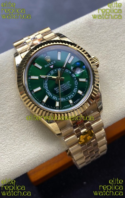 Rolex Sky-Dweller REF# 336238 Green Dial Jubilee Yellow Gold Super Clone Watch 