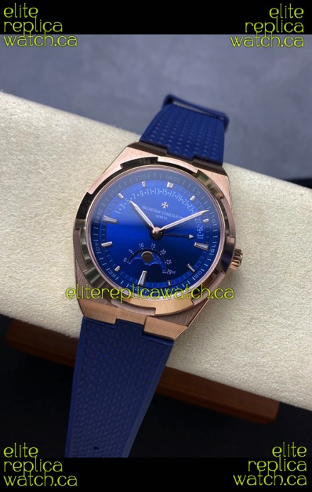 Vacheron Constantin Overseas True Moon Phase Rose Gold Blue Dial Swiss Replica Watch 