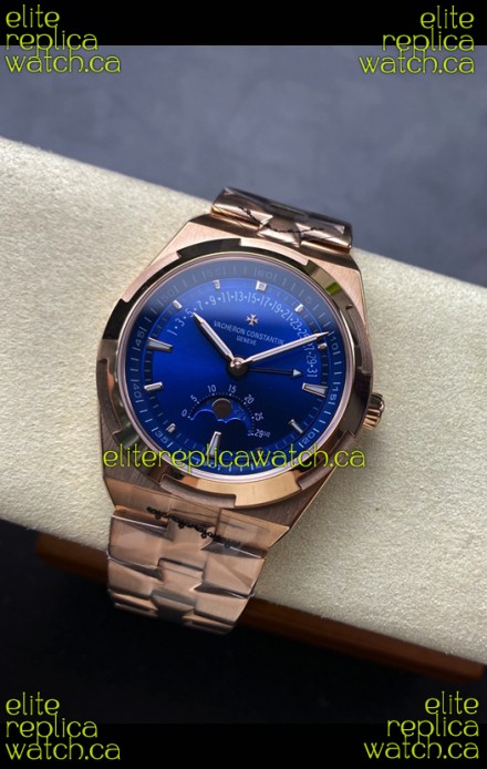 Vacheron Constantin Overseas True Moon Phase Rose Gold Blue Dial Swiss Replica Watch 