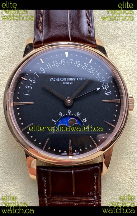 Vacheron Constantin Patrimony Moonphase Rose Gold Black dial Swiss Replica Watch 
