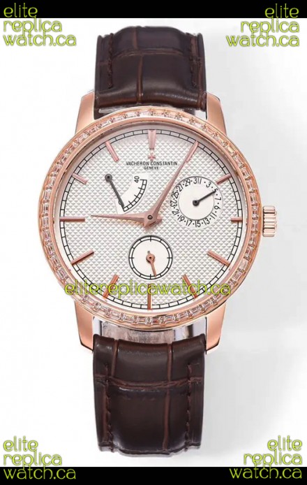 Vacheron Constantin Traditionnelle 83520 Rose Gold Diamonds Pale Yellow Dial Super Clone Watch 