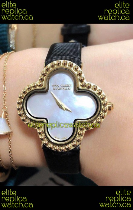 Van Cleef & Arpels Alhambra Yellow Gold Pearl Dial Watch 