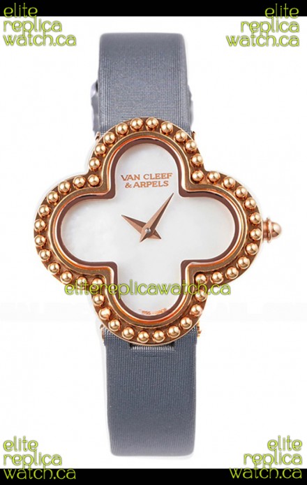 Van Cleef & Arpels Alhambra Rose Gold Grey Strap Watch 