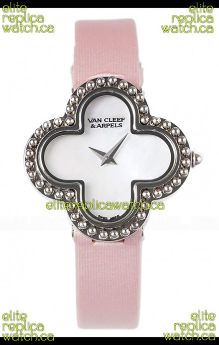 Van Cleef & Arpels Alhambra Stainless Steel Pink Strap Watch 