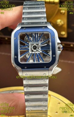 Santos De Cartier Super Clone Watch in Skeleton Dial Brushed Steel Casing Watch 