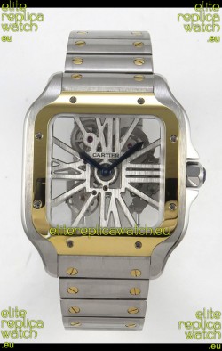 Santos De Cartier Super Clone Watch in Skeleton Dial Two Tone Casing Watch 