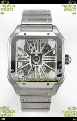 Santos De Cartier Super Clone Watch in Skeleton Dial Stainless Steel Case