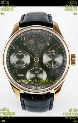 IWC Super Clone Portuguese Perpetual Calendar Rose Gold Grey Dial Replica Watch 