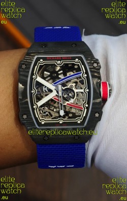 Richard Mille Super Clone RM67-02 Sebastien Ogier Black Carbon TPT 37 Grams Watch Blue Strap