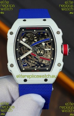 Richard Mille Super Clone RM67-02 Alexis Pinturault White Quartz TPT 37 Grams Watch Blue Strap