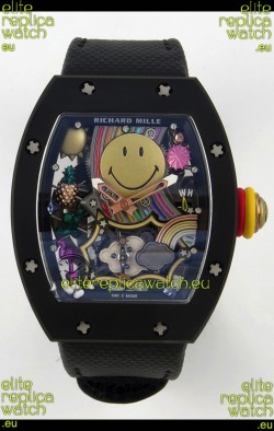 Richard Mille Super Clone RM088 Smiley Tourbillon Black Ceramic Velcro Strap Watch 