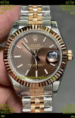 Rolex Datejust Super Clone Brown Dial 2 Tone Rose Gold Watch 28MM