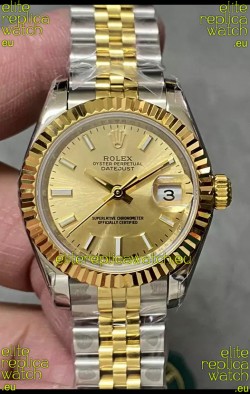 Rolex Datejust Super Clone Gold Dial 2 Tone Yellow Rose Gold Watch 28MM