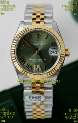 Rolex Datejust Cal.3235 Movement Super Clone Rose Gold 2 Tone 31MM Green Dial Watch 